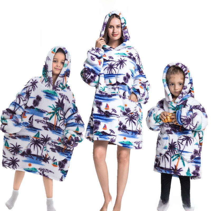 Turtleneck and patch front hooded blanket