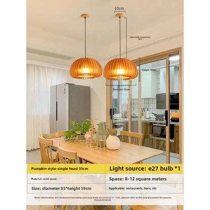 Japanese Retro Wooden Pumpkin Pendant Lamp