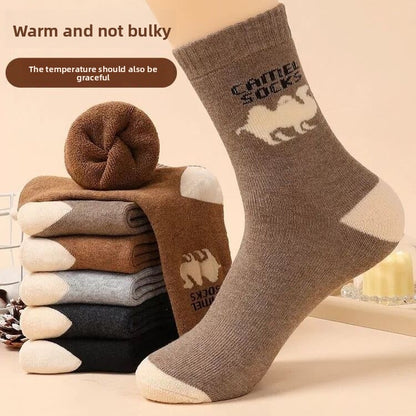 Men's camel-colored fleece socks for autumn and winter