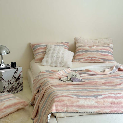 Striped Jacquard Rabbit Hair Blend Blanket