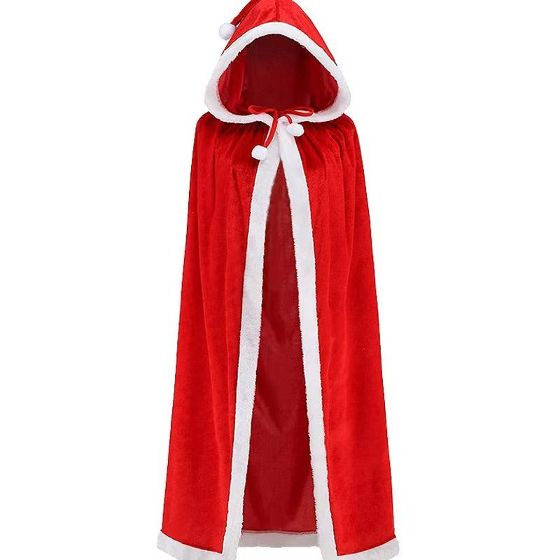Gold Velvet Hooded Christmas Cloak with Balls