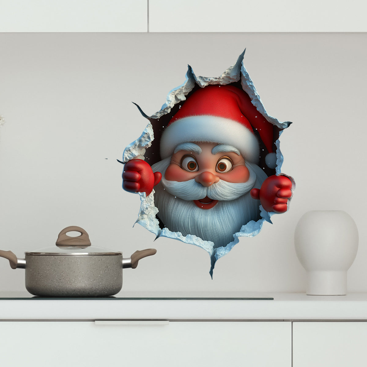 Christmas Santa Claus Wall Decal with Broken Wall Effect