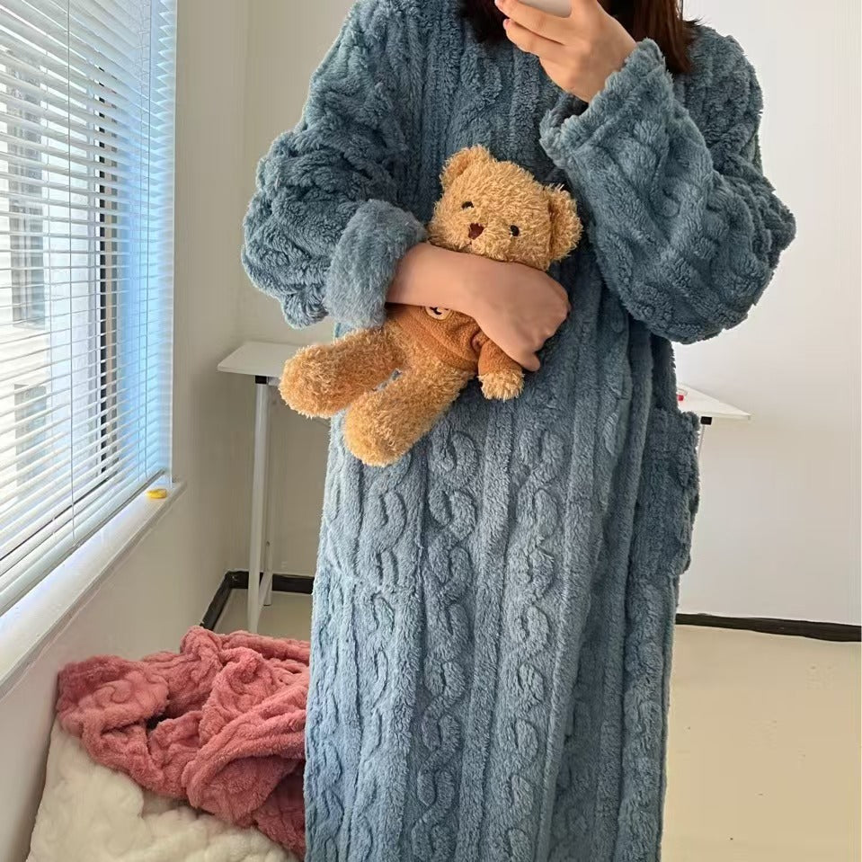 Women's Fleece-Lined Coral Velvet Nightgown for Winter