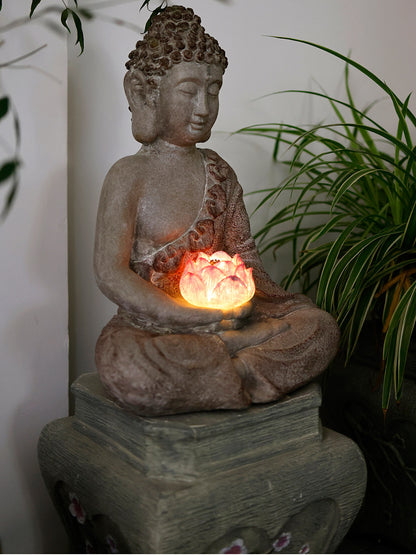 Outdoor Luminous Lotus Buddha Statue Garden Ornament
