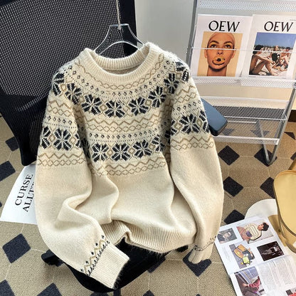Round Neck Pullover Sweater Loose Winter Top