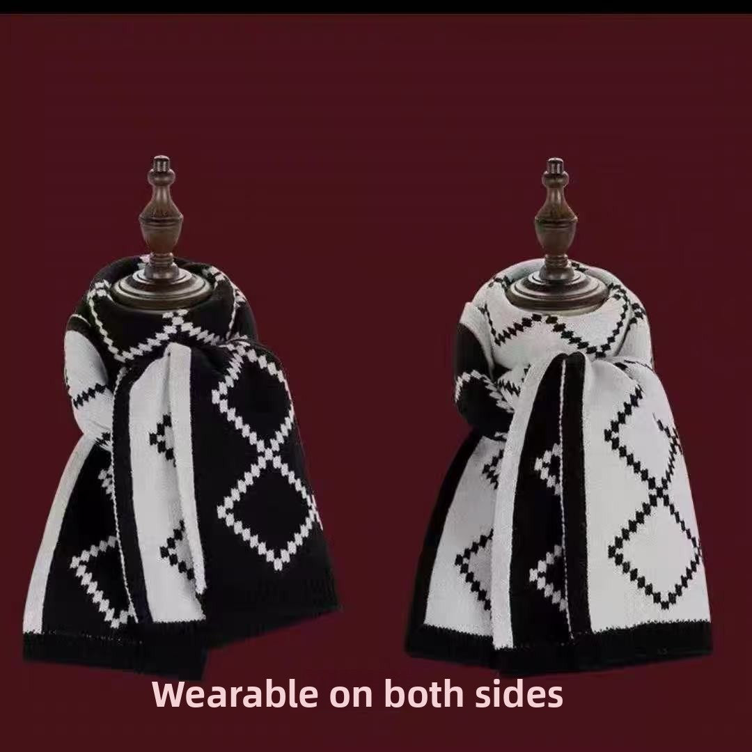 Knitted Winter Scarf with Christmas Patterns