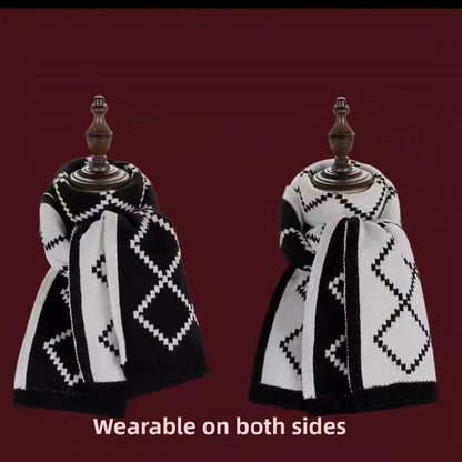 Knitted Winter Scarf with Christmas Patterns