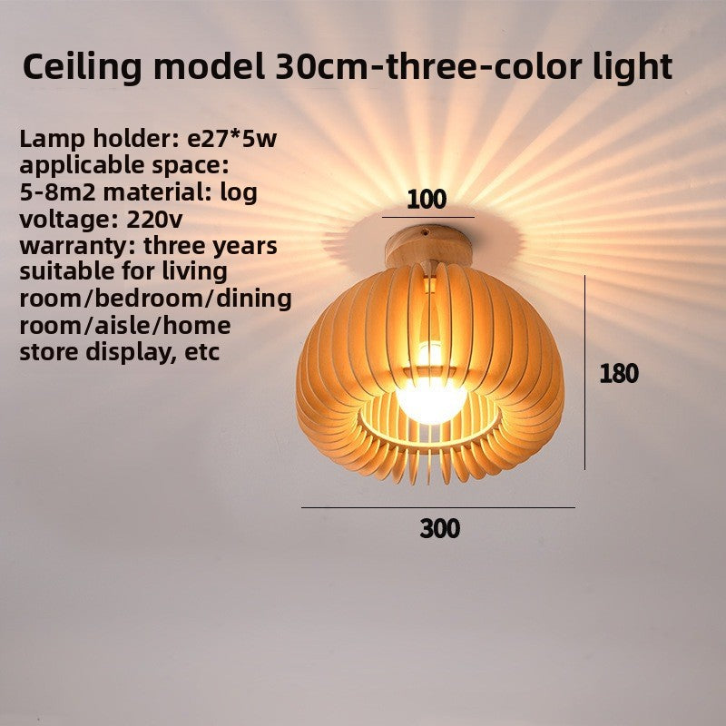 Japanese Retro Wooden Pumpkin Pendant Lamp