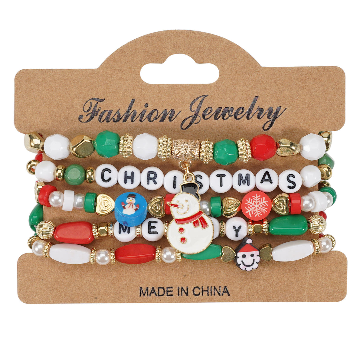 Christmas Beaded Bracelet with Holiday Charms