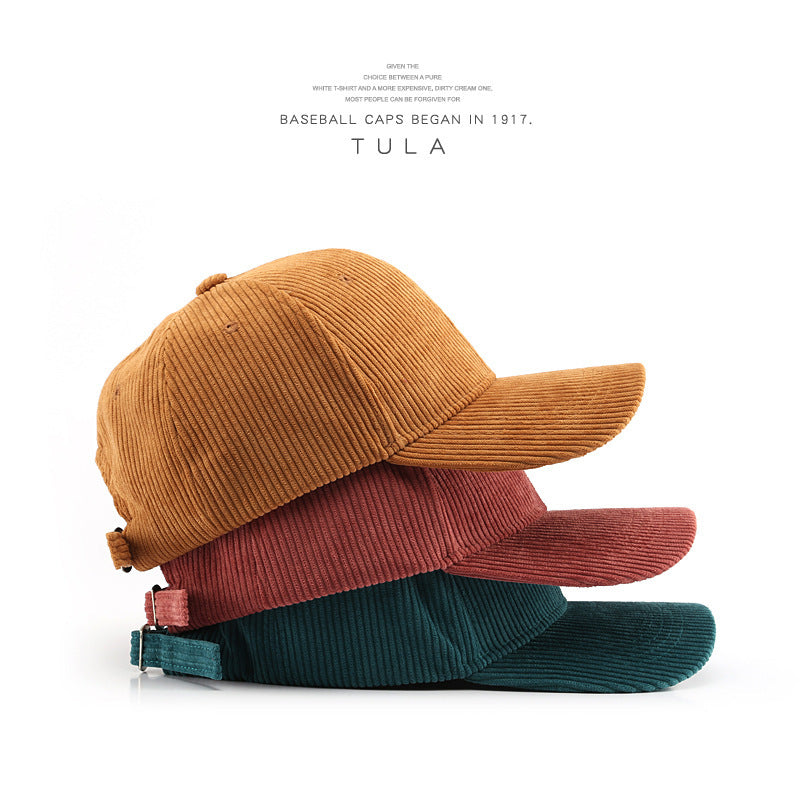 Autumn and Winter Women's Corduroy Emis Style Baseball Cap Japanese Trendy Men's Large Head Circumference Face-Slimming Duckbill Cap