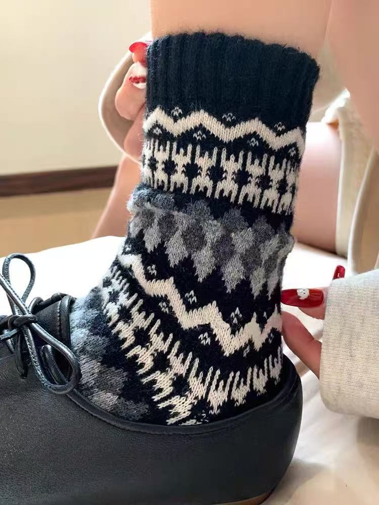 Nordic Fair Isle Wool Winter Socks