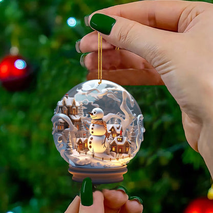 Christmas Snowman 2D Glass Ornament