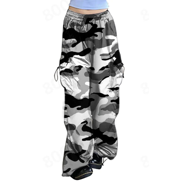 HBDHEJL Parachute Pants for Women Drawstring Baggy Cargo Pants Y2k Trouser Low Rised Multiple Pockets Jogger Y2k