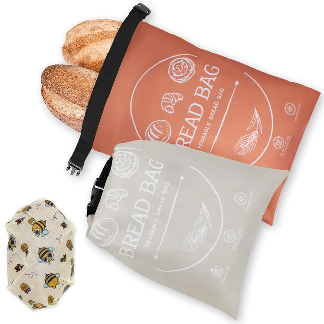 2 Pack Reusable Bread Bags for Homemade Bread with Beeswax Wraps for Food Sourdough Bread Baking Supplies Sourdough Bread Bags & Beeswax Wrap for Bread Storage