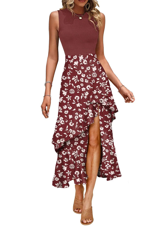 Dokotoo Boho Maxi Summer Dresses for Women 2024 Casual Spring Floral Beach Womens Dresses Dress Sun Dresses Sundresses for Women 2025 Red