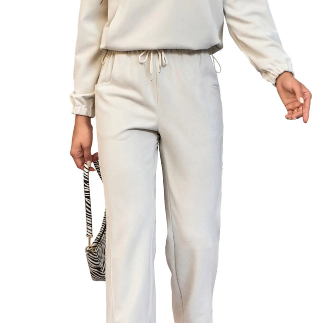 HAOZHIYU Women Clothing 2 Piece Outfits Sweatpants Sweatshirts Sets Trendy Travel Outfits Half Zip Sweat Shirts Wide Leg Pants Comfy Lounge Beige M