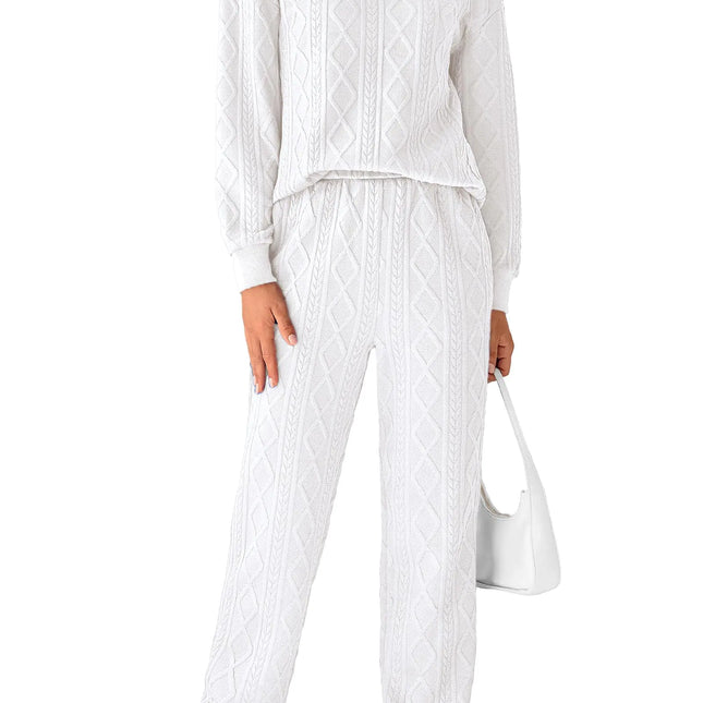 PRETTYGARDEN Lounge Sets For Women Fall 2024 Matching Sets Clothing 2 Piece Outfits Long Sleeve Tracksuit Textured Sets (WhiteX-Small)