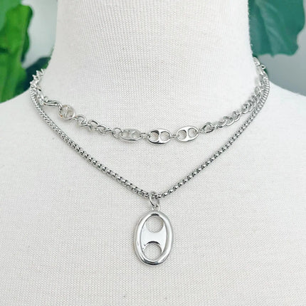 Button Charm Golden Necklace Set