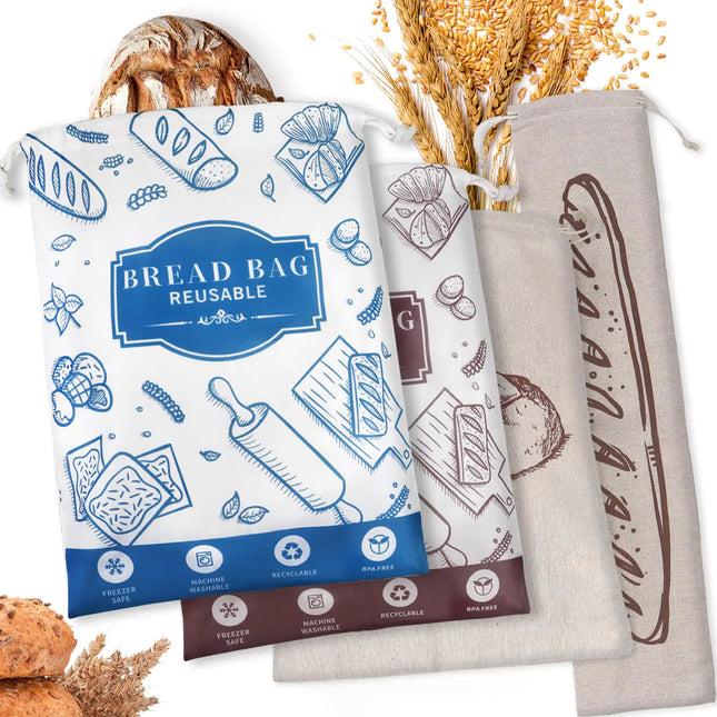 4-Pack Reusable Bread Storage Bags with TPU Lining