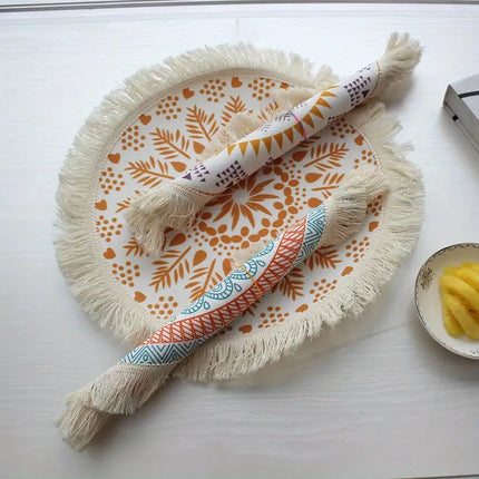 Bohemian Woven Coaster with Tassel for Home Decor