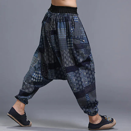 Men’s Linen Bloom Crotch Trousers - Yonago Floral