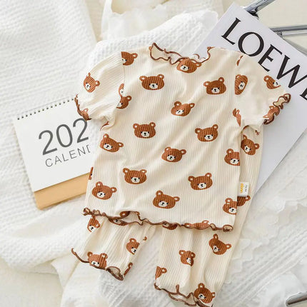 Summer Bear Pajama Set for Baby Girls (T-shirt & Shorts)
