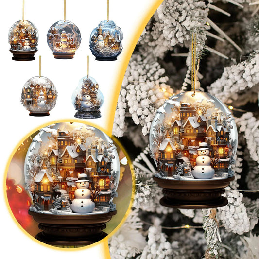 Christmas Snowman 2D Glass Ornament