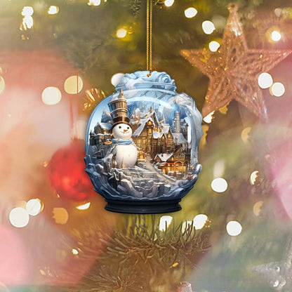 Christmas Snowman 2D Glass Ornament