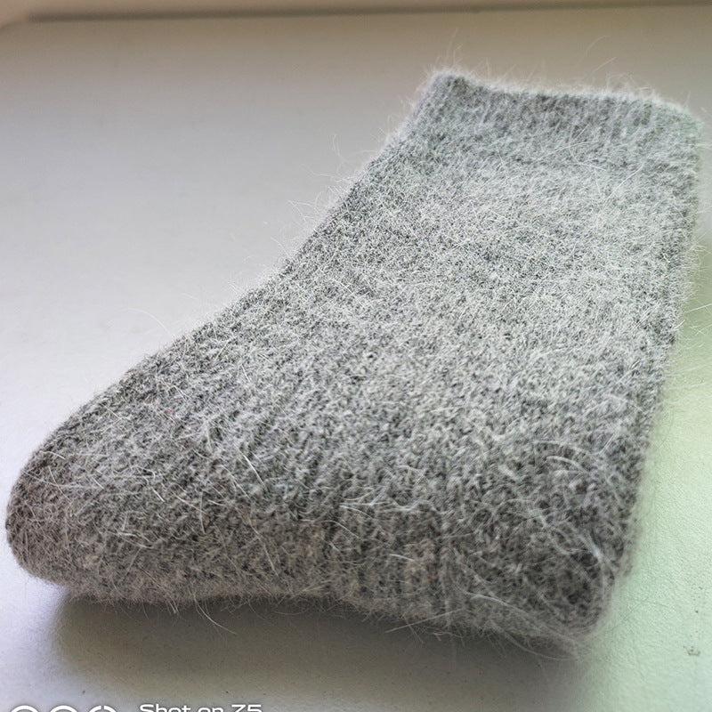 Double Needle Rabbit Wool Blend Fleece Lined Winter Socks