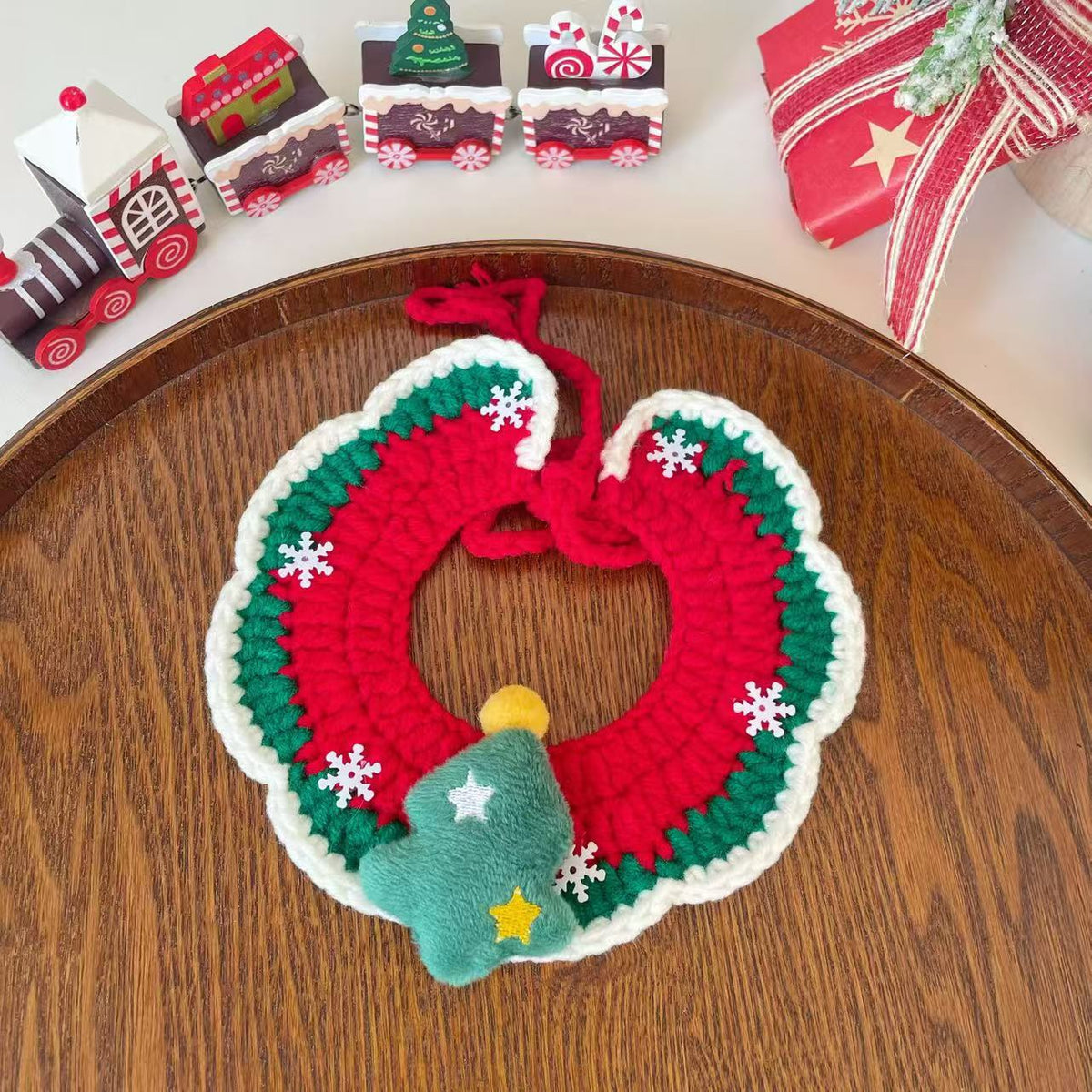 Pet Cat Dog Christmas Snowflake Collar Hand Hook Wool Hat