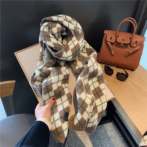 Knitted Winter Scarf with Christmas Patterns
