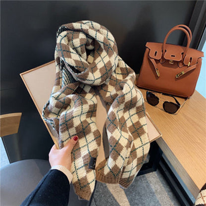 Knitted Winter Scarf with Christmas Patterns
