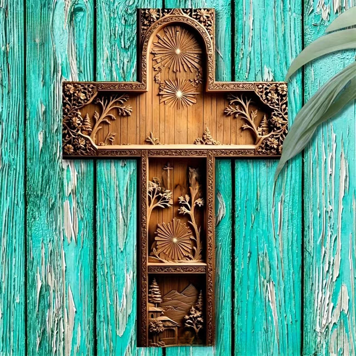 Retro Wooden Wall Cross Decoration