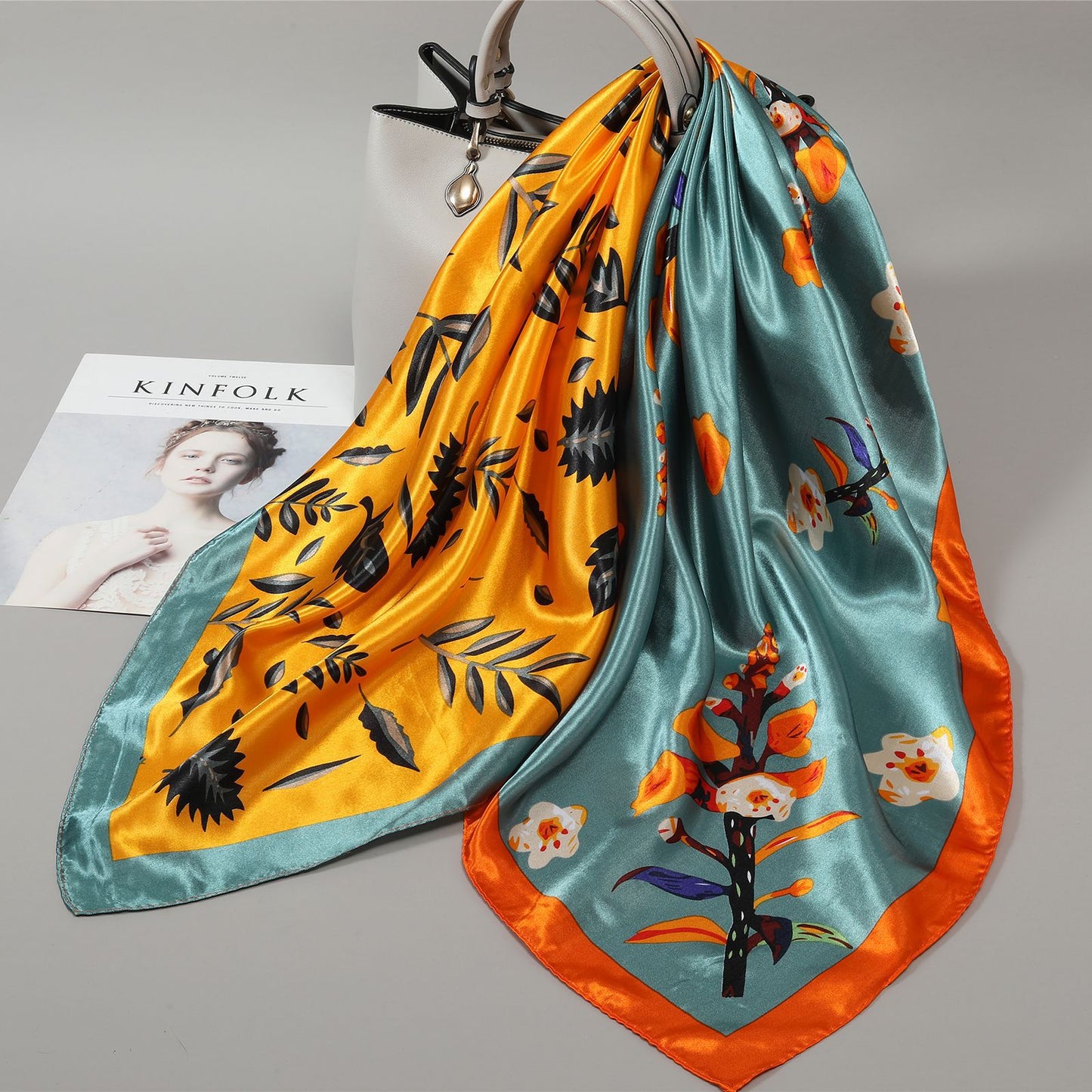 Retro Cashew Pattern Silk Scarf, Large Square Scarf for Women, Stylish and Fashionable for Spring, Autumn, and Winter, Thin Summer Shawl