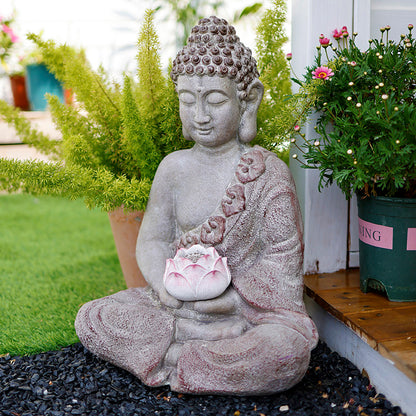 Outdoor Luminous Lotus Buddha Statue Garden Ornament