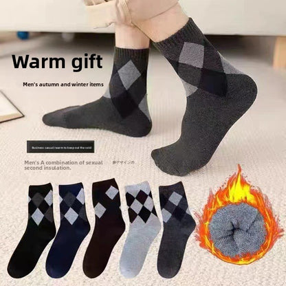 Men's camel-colored fleece socks for autumn and winter