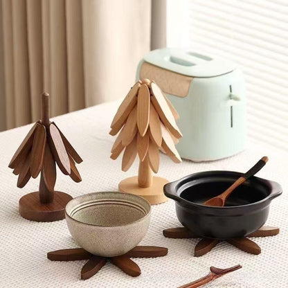 Christmas Tree Shaped Wooden Heat Insulation Coaster Set
