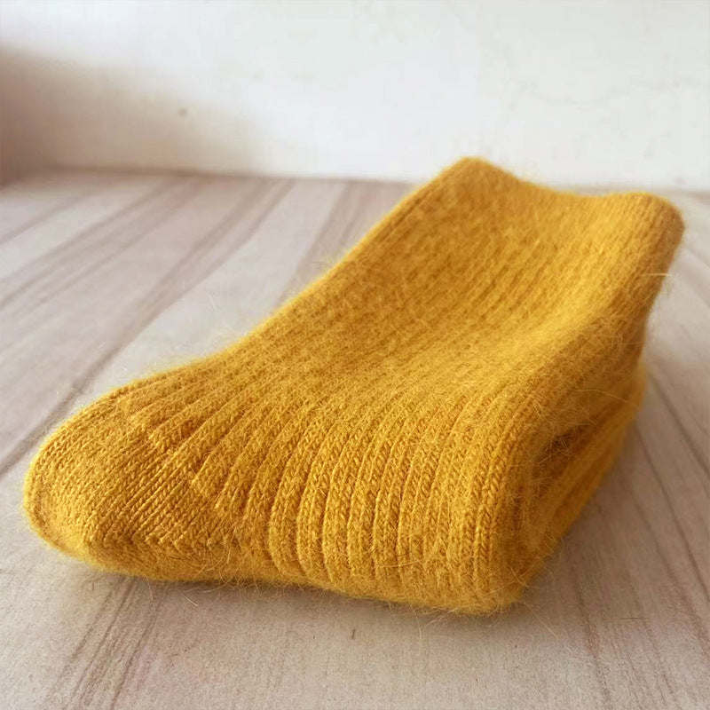 Double Needle Rabbit Wool Blend Fleece Lined Winter Socks