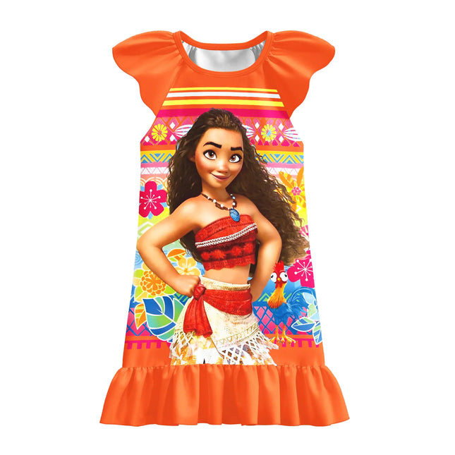 Vobafity Princess Girls Dress Casual Flutter Sleeves Home Wear Dress Outfit Kids Toddler Cartoon Birthday Orange