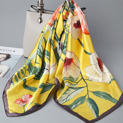 Retro Cashew Pattern Silk Scarf, Large Square Scarf for Women, Stylish and Fashionable for Spring, Autumn, and Winter, Thin Summer Shawl