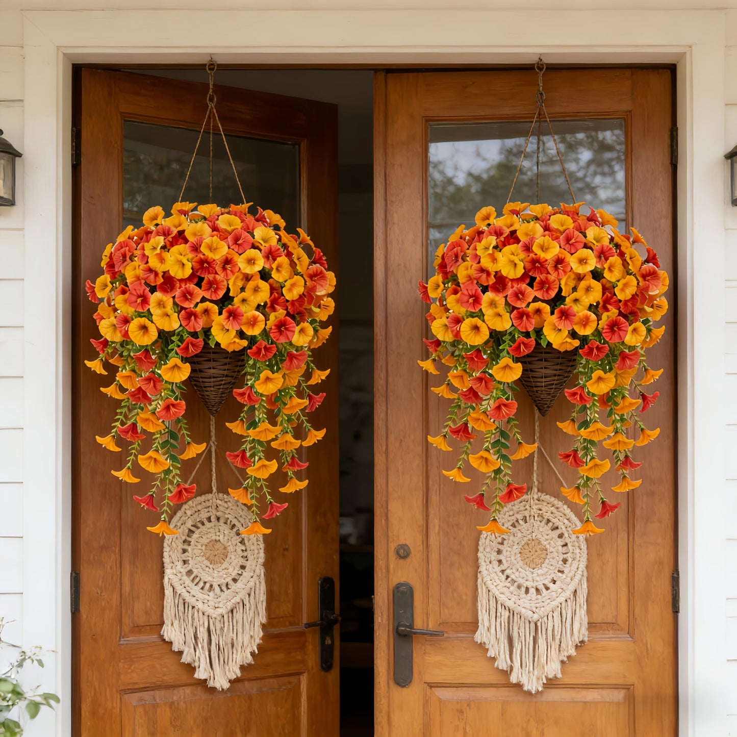 Silk Morning Glory Hanging Decor with Persian Grass
