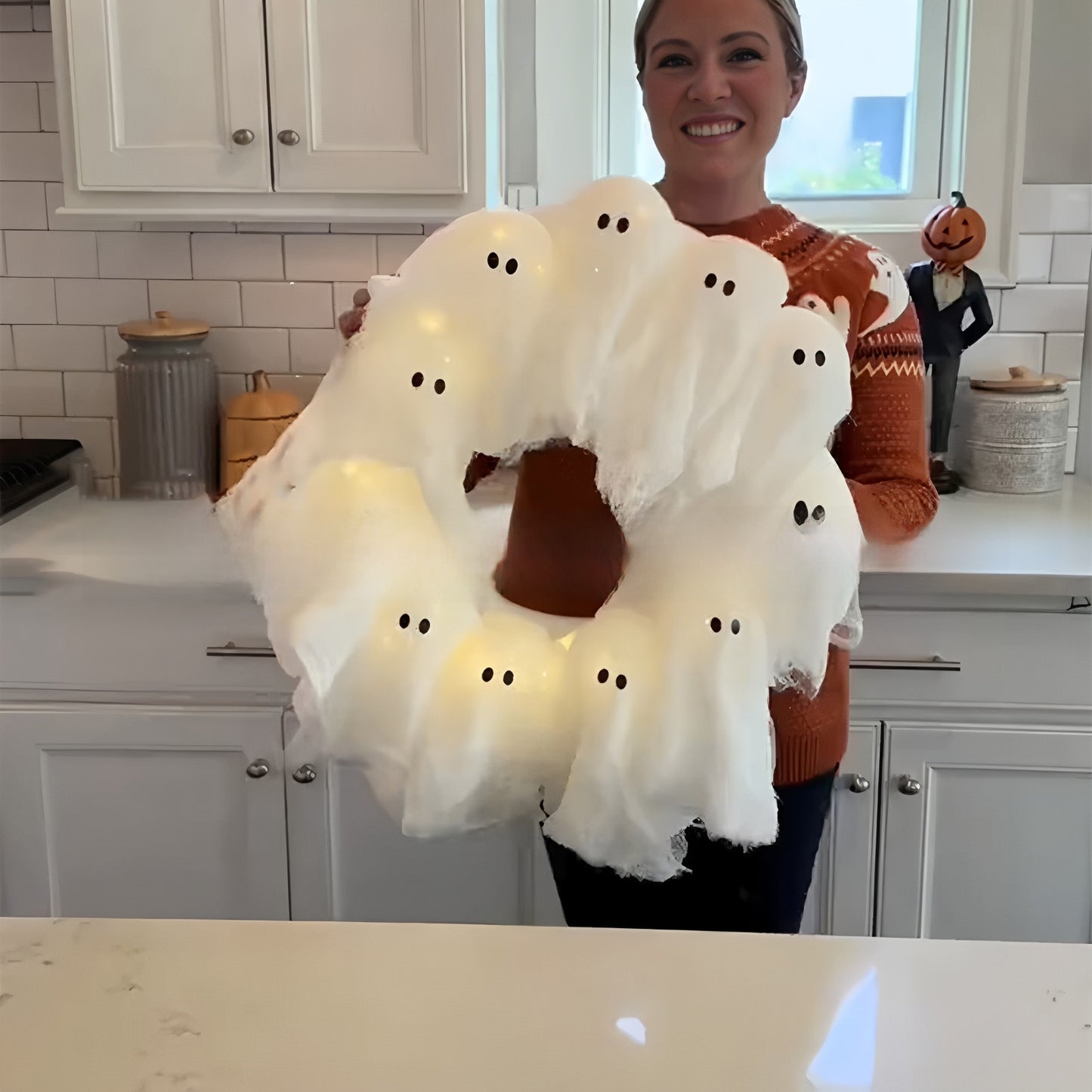 Halloween Light-Up Ghost Garland Front Door Decoration Pendant