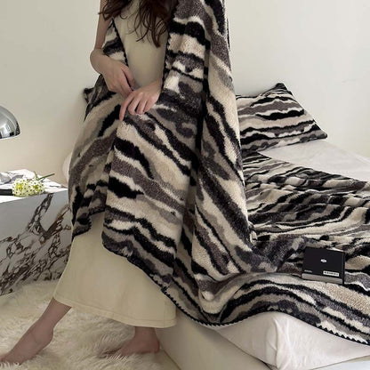 Striped Jacquard Rabbit Hair Blend Blanket