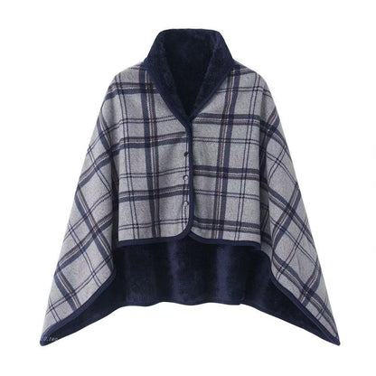 A buttoned shawl blanket for lunch break