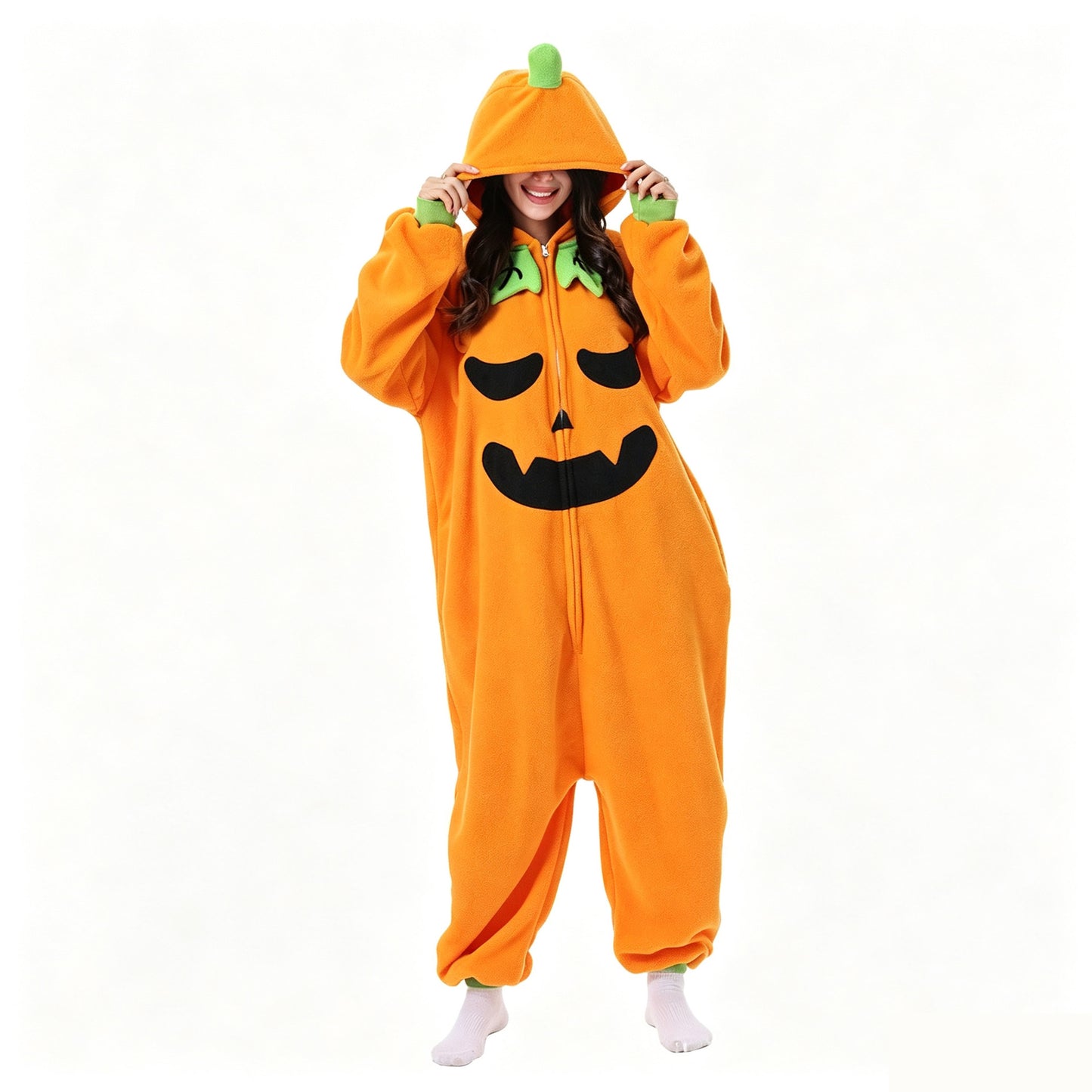 Halloween Fleece Hooded Onesie Funny Outfit Couple Cartoon Loungewear