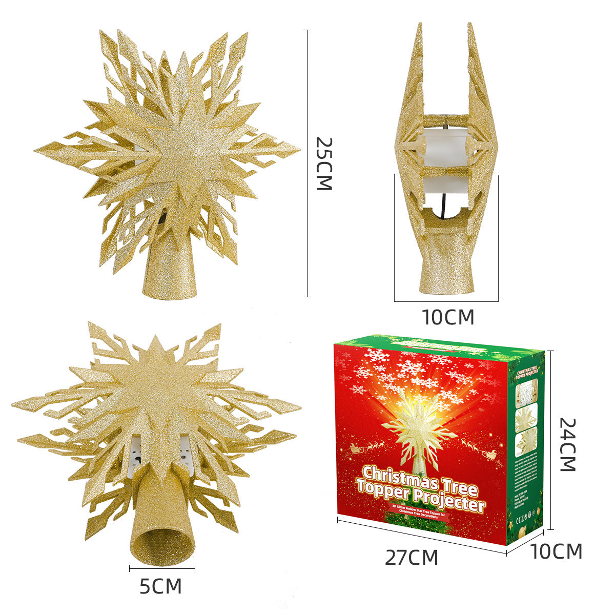 Snowflake Star Projection Christmas Tree Topper