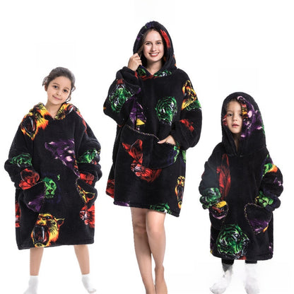 Turtleneck and patch front hooded blanket