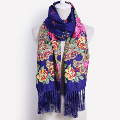 Floral Print Fringe Shawl