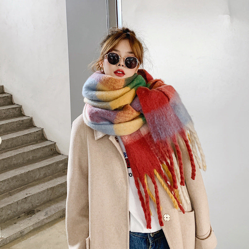 Color Plaid Winter Scarf for Women