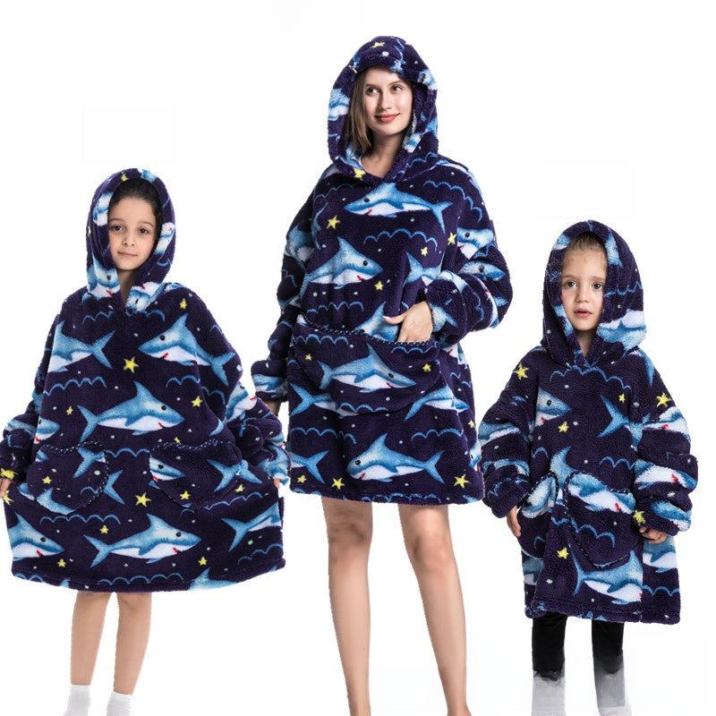 Turtleneck and patch front hooded blanket